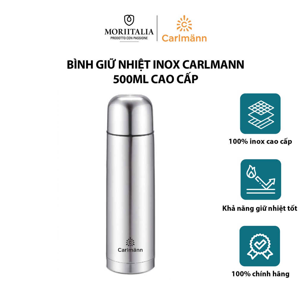 [Mã BMBAU50 giảm 7% đơn 99K] Bình giữ nhiệt inox Carlmann 500ml cao cấp Moriitalia BES523