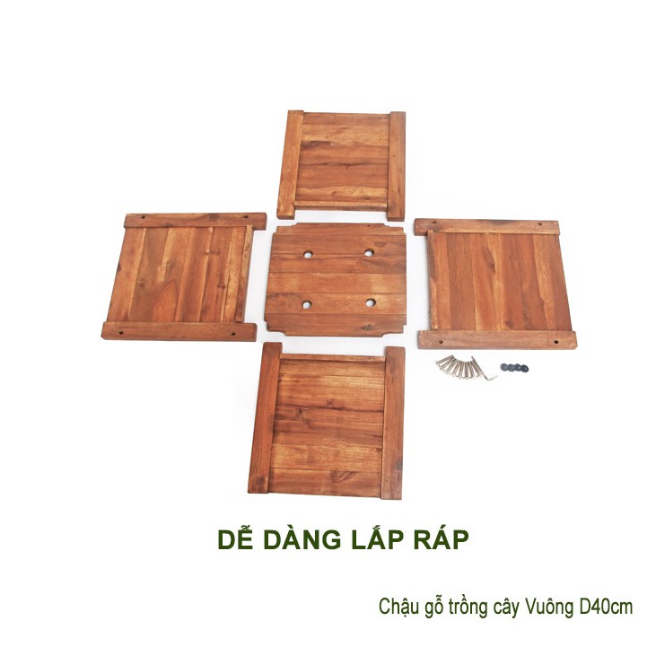 Chậu gỗ trồng cây, hình vuông, D40xR40xC40cm, gỗ Tràm chịu nước, tặng 2 hộp dưỡng hoa tươi lâu |Greenhome