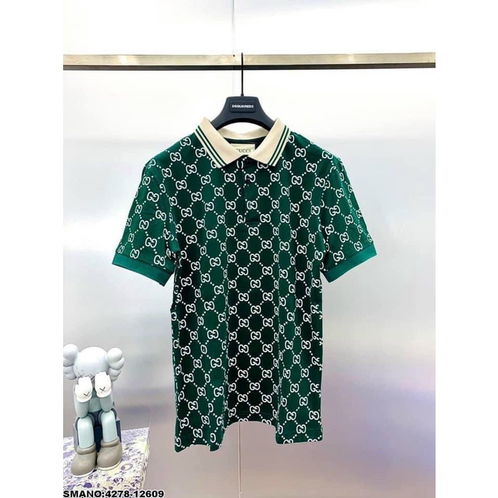 ￼Áo polo nam,nữ ngắn tay có bẻ in hoạ tiết GG chất thun mềm mịn.giare03