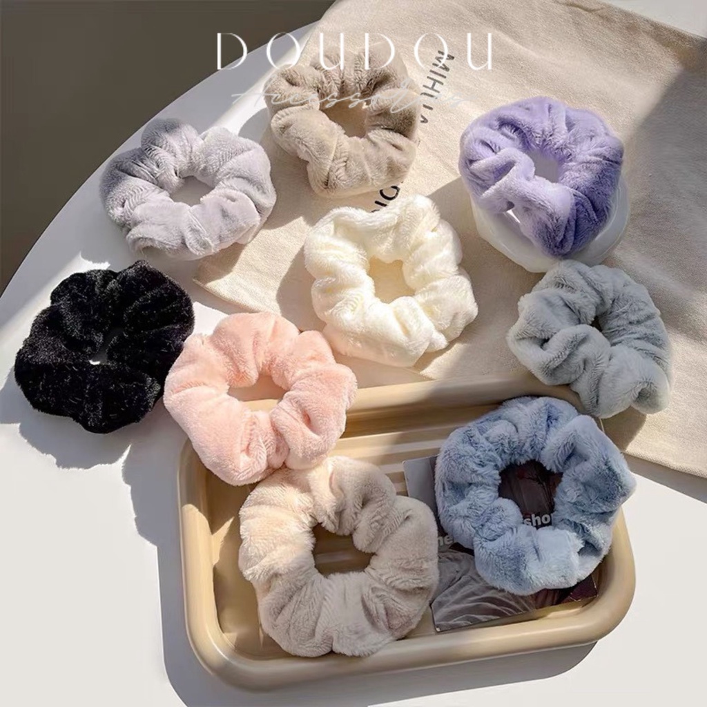 Dây buộc tóc Scrunchies Doudou Cột tóc vải bông mềm mại cổ điển xinh xắn phong cách Hàn Quốc thời trang FQ008