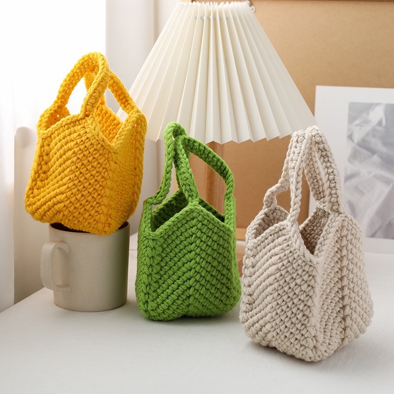 Túi Xách Đan Len Màu Trơn Đơn Giản Thời Trang Mùa Thu Cho Bé