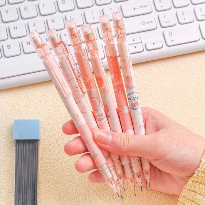 Bút chì kim bấm ngòi 0.5mm kèm hộp ngòi hình quả đào siêu cute BAG U BCKDAO05