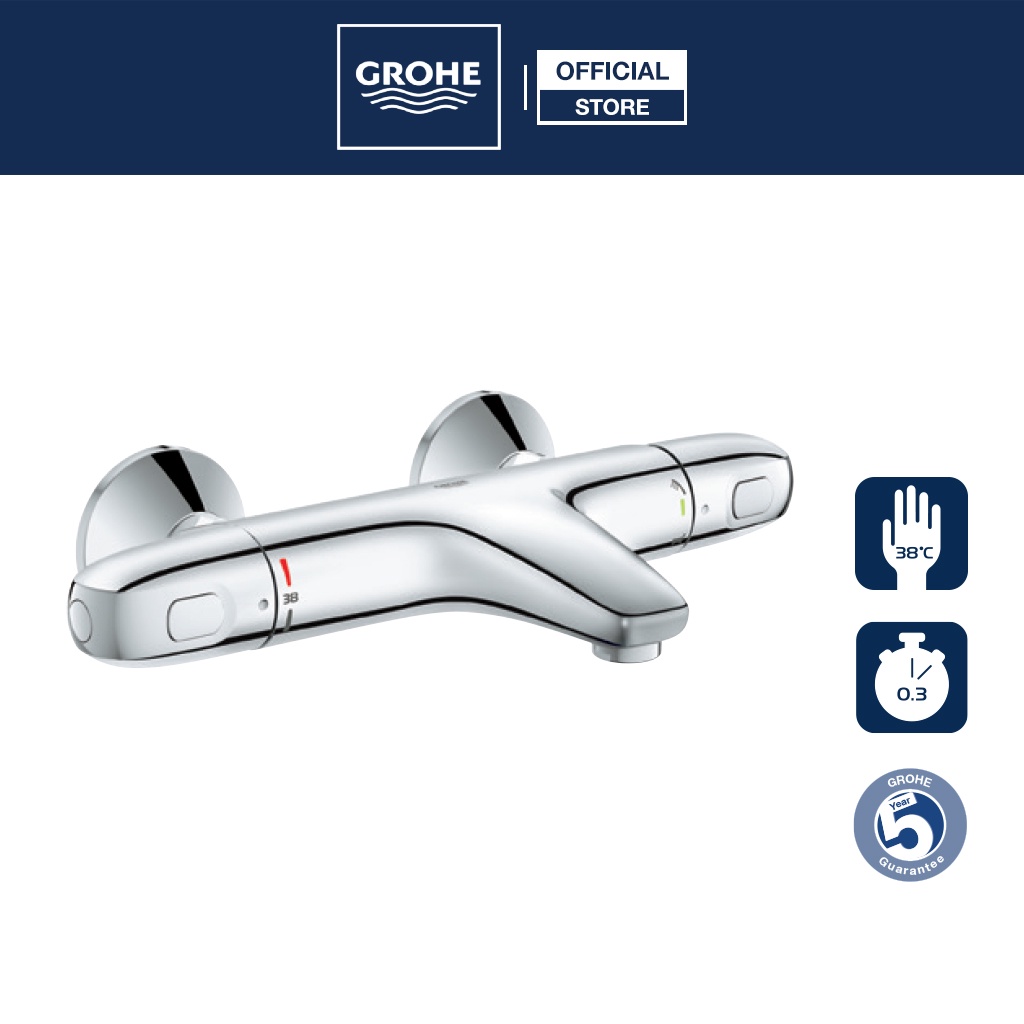 Bộ trộn nổi kèm xả bồn tắm GROHE Grohtherm 1000 2 chế độ bề mặt mạ chrome hiện đại sang trọng - 34155003