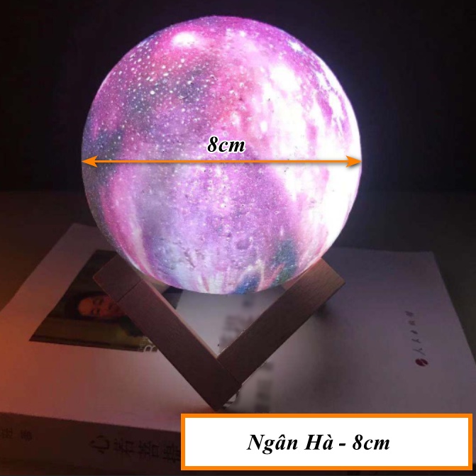 Đèn ngủ 3D mặt trăng moonlingt Ngân hà tím nhiều size kèm chân đế gỗ