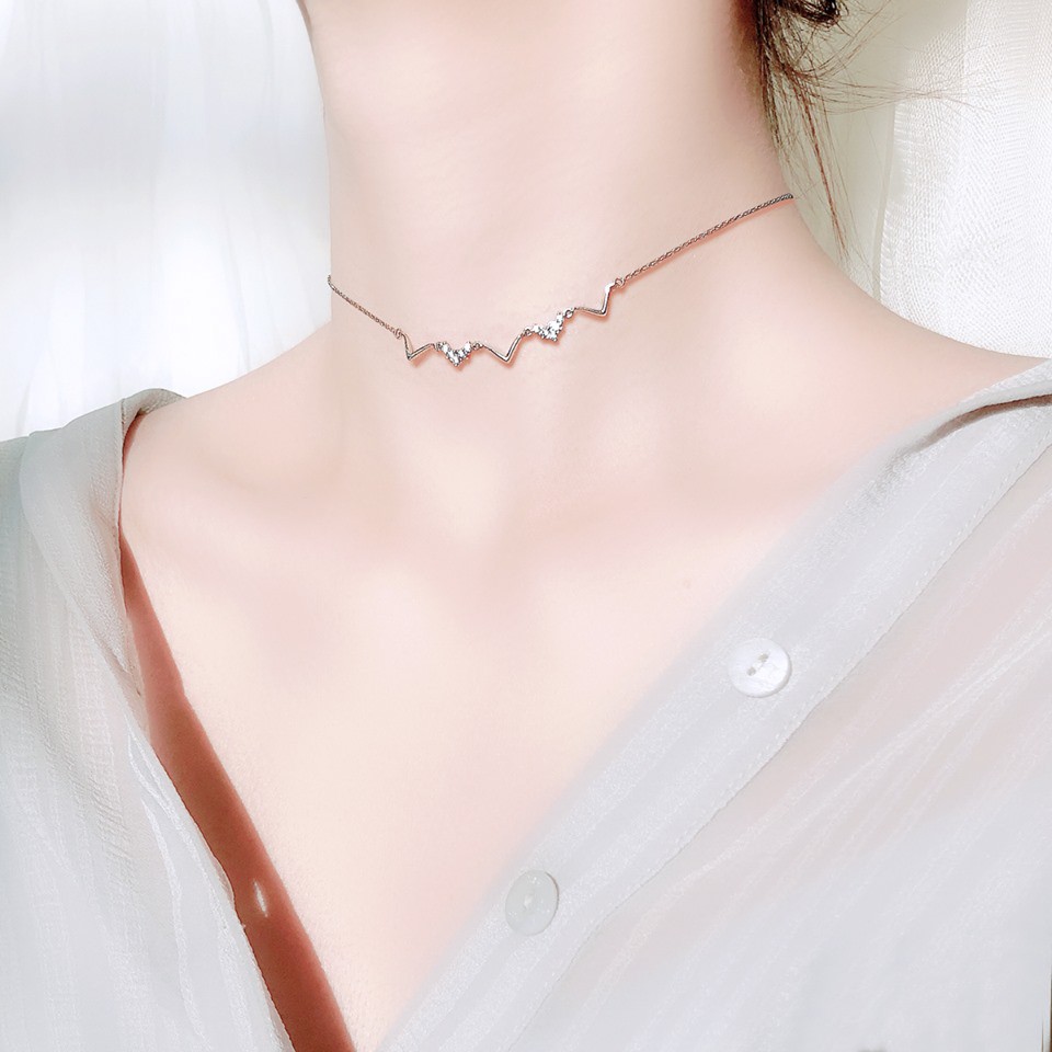 (CÓ VIDEO) Dây chuyền bạc , choker bạc zig zac kiểu mới đính đá Hàn quốc cực xinh