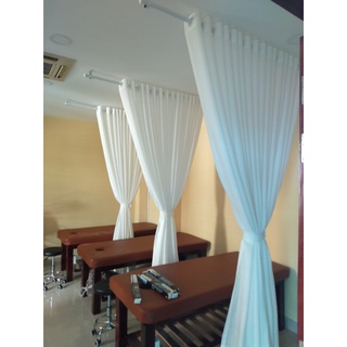  Rèm Spa voan lụa trắng sợi mềm họa tiết thêu chìm có khoen tròn 4.5cm đủ kích thước 