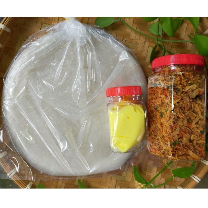 Combo bánh tráng phơi sương kèm hũ bơ 100g và muối tép hành khô 200g