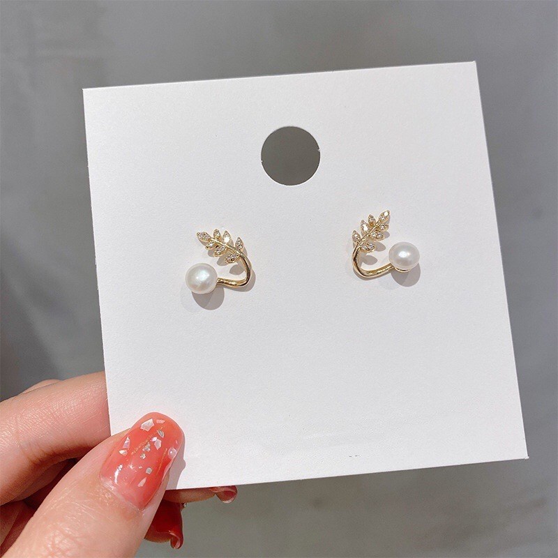 Bông Tai Ngọc Trai Mini Hình Lá Dễ Thương Phong Cách Hàn Quốc Cho Nữ