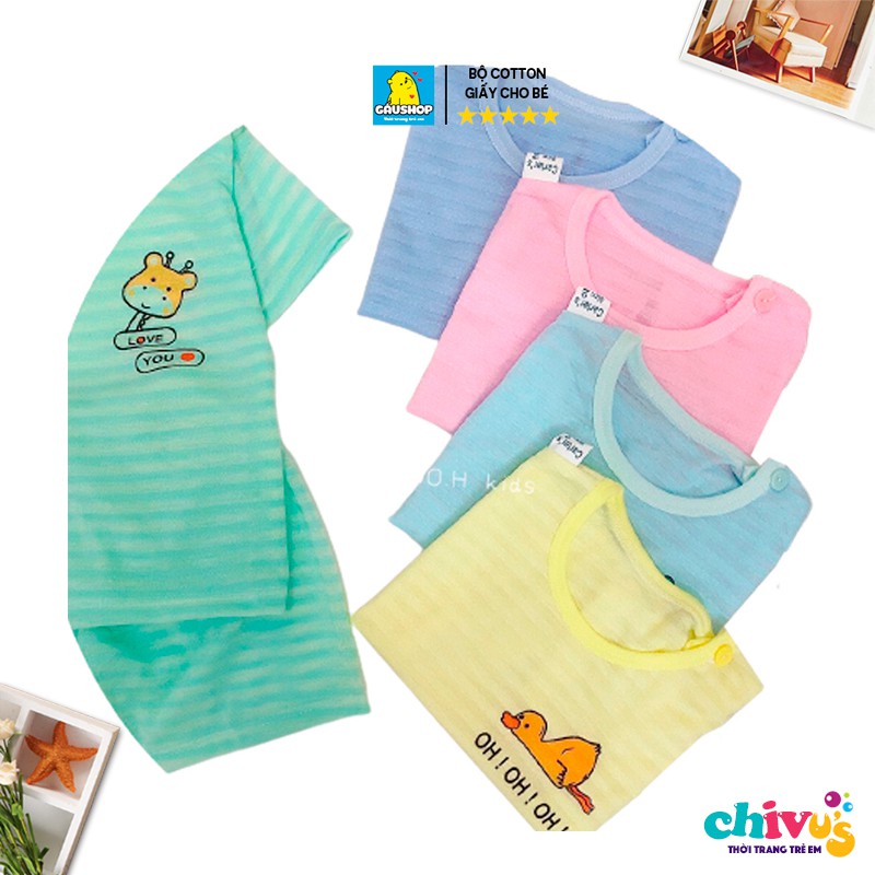 Bộ Cotton Thông Hơi Cộc Tay Nhiều Màu Freeship Cho Bé Từ 5-15kg