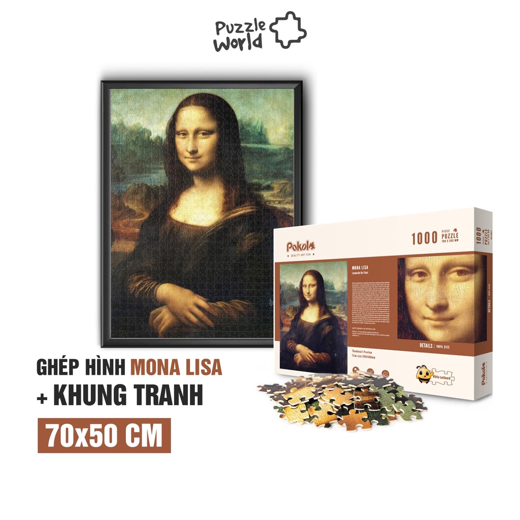 Combo bộ ghép hình 1000 mảnh kèm khung 70x50 cm - Tranh Nàng Mona Lisa