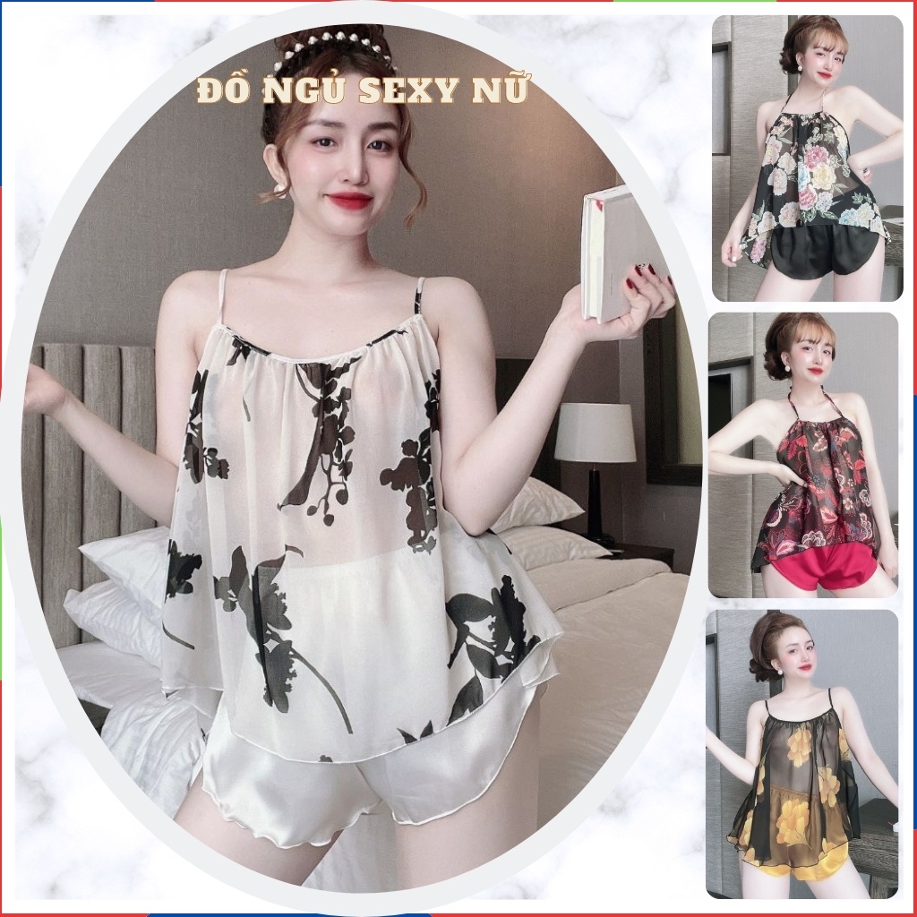 Đồ ngủ sexy nữ 🥰Free ship🥰 Bộ yếm Voan Tơ sexy satin phối voan size