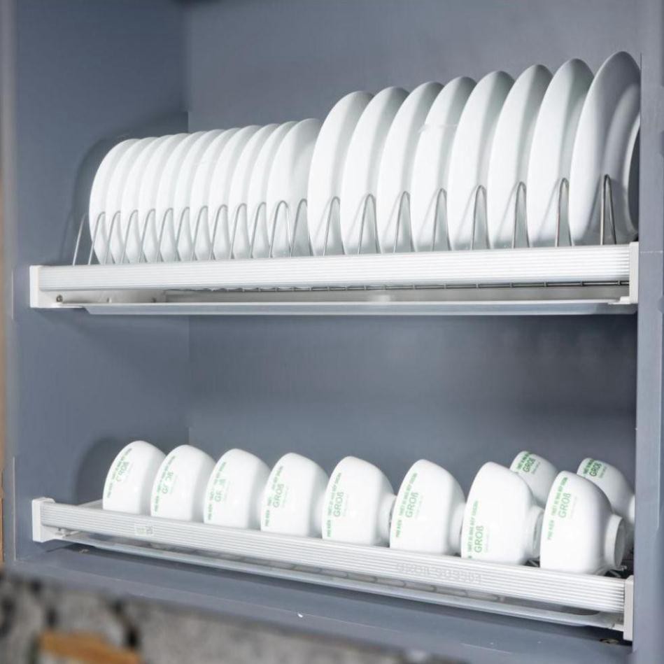 Giá để bát đĩa khung nhôm nan inox 304 lắp tủ bếp hàng công ty xuất khẩu