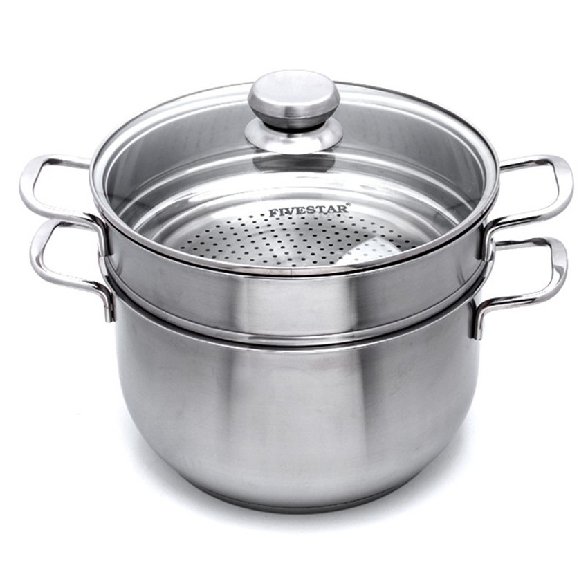 Bộ nồi xửng inox 3 đáy nắp kiếng 30 cm Fivestars ST30-3DG