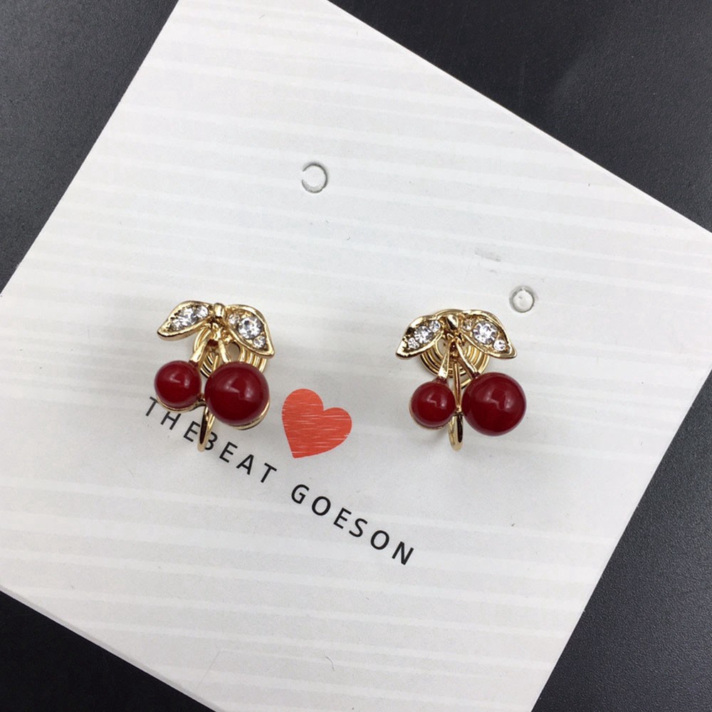Khuyên kẹp vành tai hình quả Cherry đỏ dễ thương không xỏ lỗ cho nữ