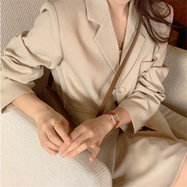Áo khoác blazer cổ chữ v/ váy lưng cao phong cách retro mới mẫu 45278 | BigBuy360 - bigbuy360.vn