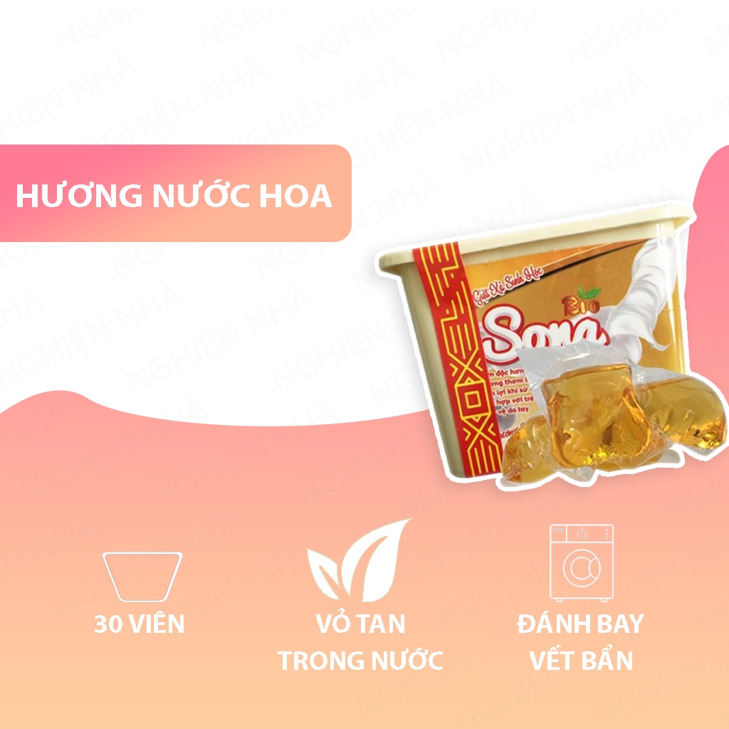 Viên giặt quần áo giặt xả 2 trong 1 SONA hộp 30 viên lưu hương lâu làm mềm vải an toàn cho da diệt vi khuẩn NGHIỆN NHÀ