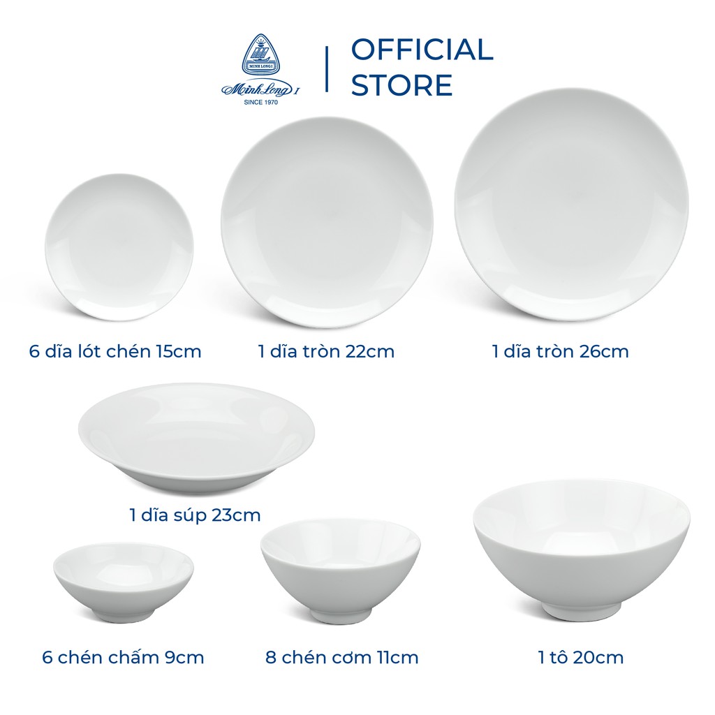 Bộ Chén Dĩa Sứ Minh Long 24 Sản Phẩm - Daisy - Trắng