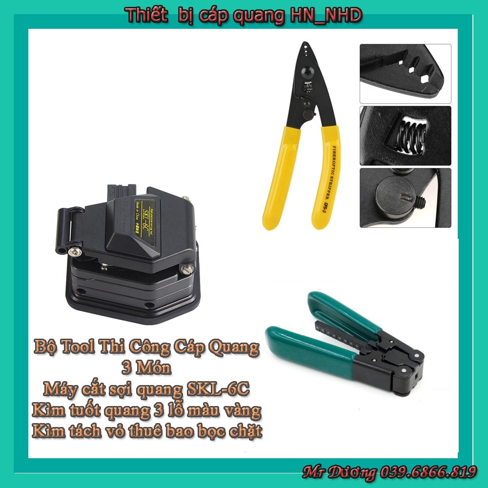 🔥Bộ dụng cụ làm cáp quang 3 món 🔥Dao cắt quang SKL-6C, Kìm tuốt quang, Kìm tách vỏ thuê bao bọc chặt