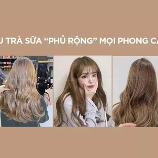 nhuộm màu trà sữa nâu kèm oxi trợ dưỡng và găng tay