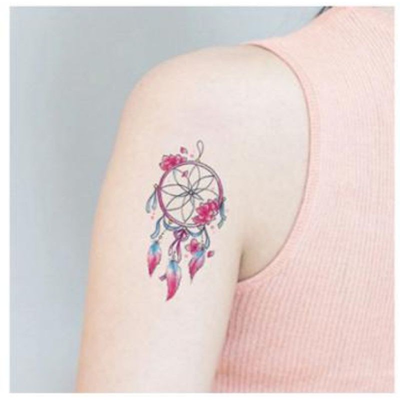 Hình xăm tatoo chuông gió dreamcatcher hoa h26. Xăm dán tatoo mini tạm thời, size &lt;10x6cm