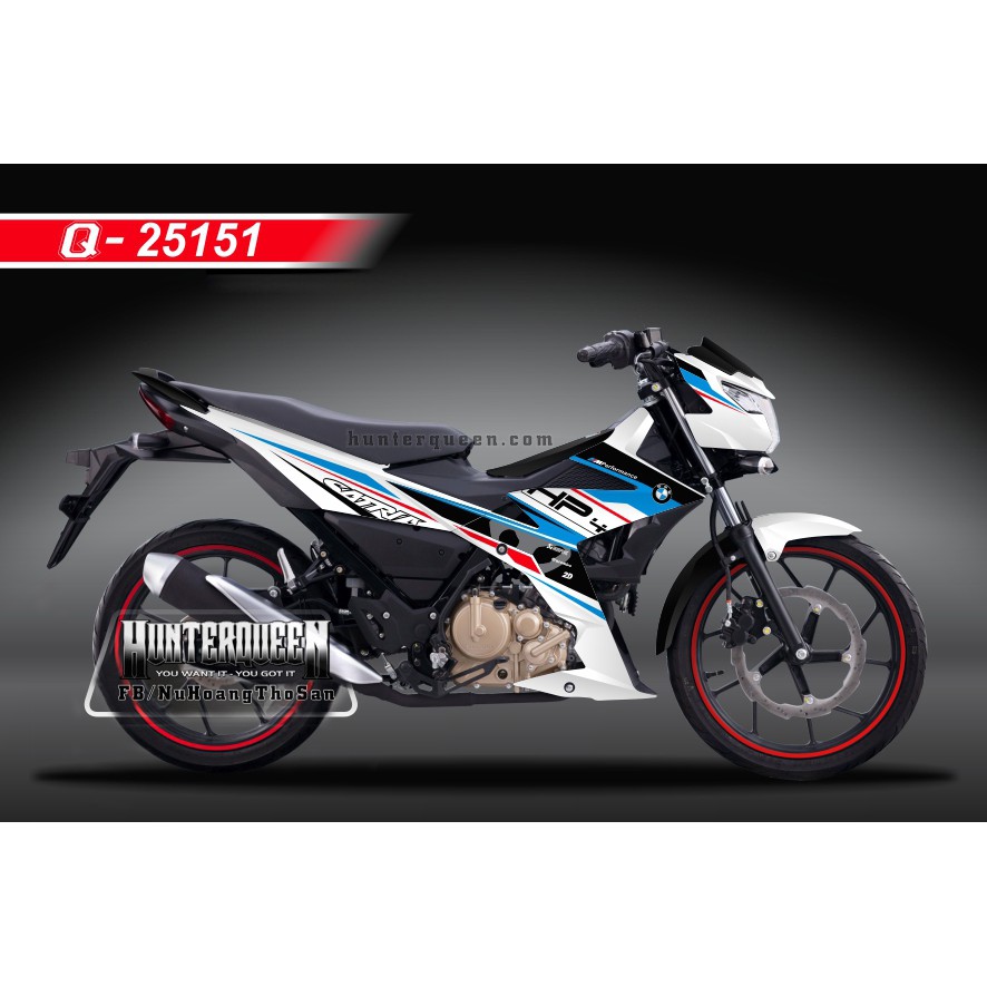 Tem rời dán xe Raider FI. Xe trắng, HP4. Thay đổi màu sắc và chi tiết theo yêu cầu. Sắc nét, bền màu