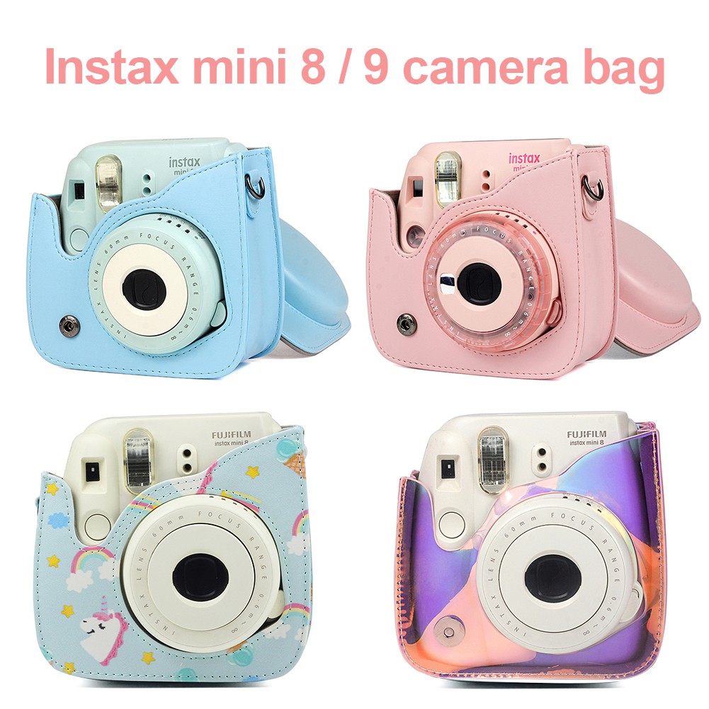 Bộ bao da PU đựng máy ảnh Fujifilm Instax Mini 9 Mini 8 kèm dây đeo vai