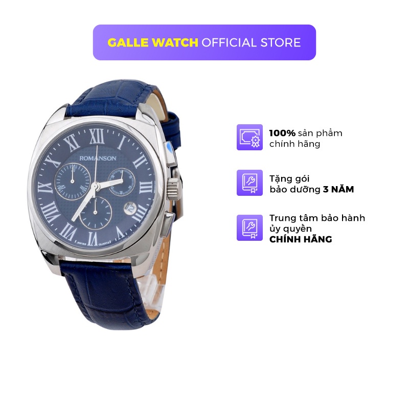 Đồng hồ Romanson Sport Men Watch TL1262HMWBLUE thể thao nam mặt kính chống xước, máy Thụy Sĩ dây da chính hãng