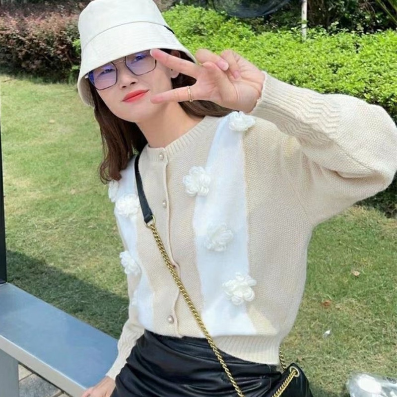 Áo Sweater Tay Dài Họa Tiết Hoa Xinh Xắn Cho Nữ 198526 Áo Khoác Sweater Dáng Rộng Kiểu Hàn Quốc Thiết Kế Ngọt Ngào Cá Tính