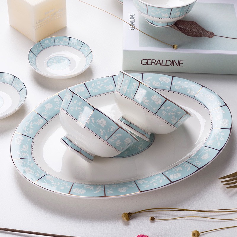 Set bàn ăn sứ xương xanh ngọc 60 món bát đĩa sứ xương cao cấp hàng có sẵn