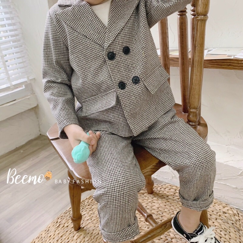 Set vest dạ Hàn dày dặn bé trai mặc đi chơi đi tiệc, mặc Tết cực đẹp cực bảnh chuẩn hãng Beemo