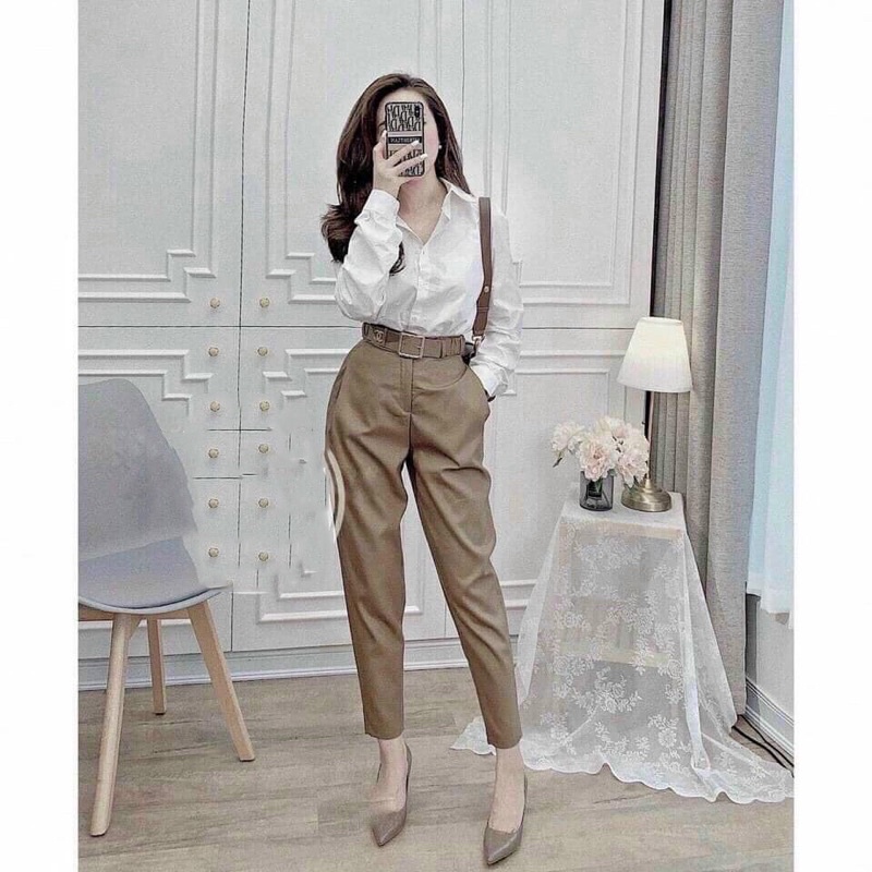 Quần baggy tay nữ cạp cao kèm đai ghim cài siêu hót_09