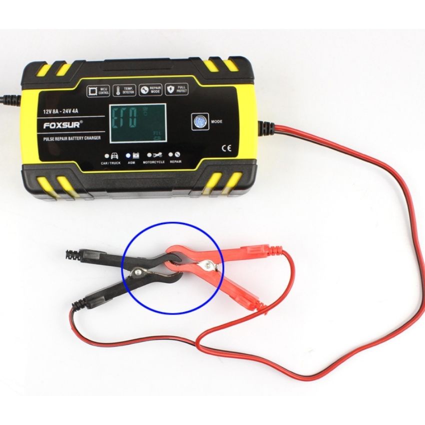 Sạc bình ắc quy 12V 24V 8A sạc bình 4AH-150AH FOXSUR Thông mình tự ngắt khi đầy chống ngược cực có chức năng khử sunfat