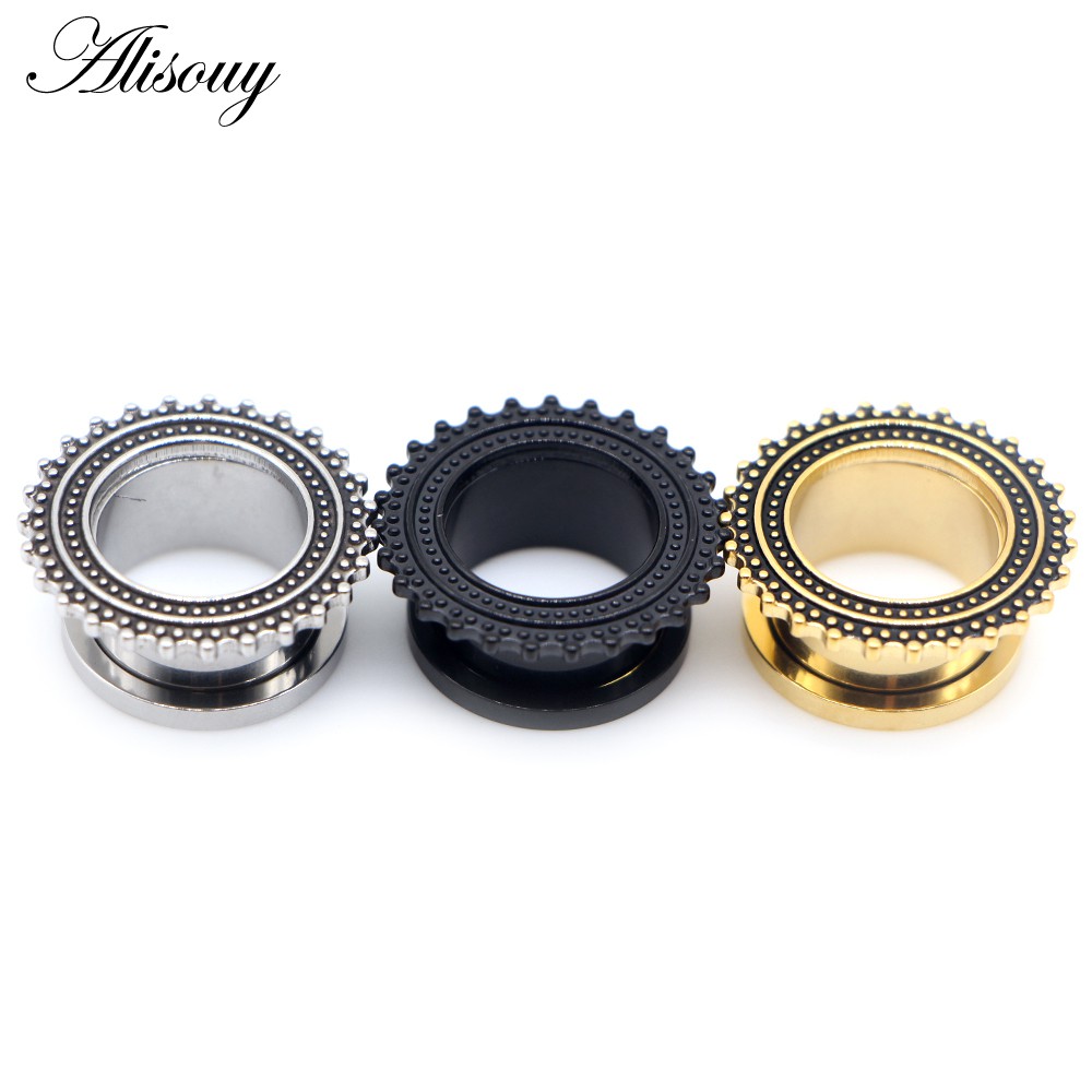 Alisouy 2 pc 316l nút tai và đường hầm bằng thép không gỉ với lỗ tự làm vít bông tai mở rộng đồng hồ đo tai khuyên tai trang sức cơ thể