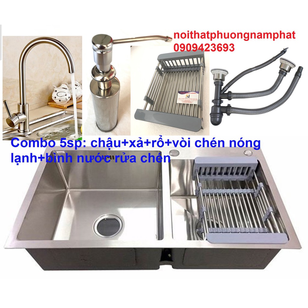 [CHẬU ĐÚC GIÁ ĐỔ SỈ] Chậu Rửa Chén inox SUS 304 N7 8245 NA.GRAND và xả và Rổ Đa Năng và Vòi Chén và Bình Nước Rửa Chén