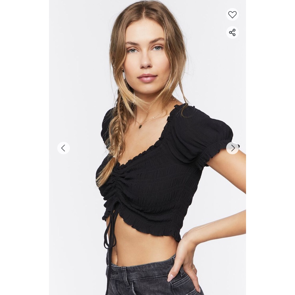 Croptop dây rút | Đen/trắng | Ruched Tie-Front Crop Top | Tiam Clothes VNXK