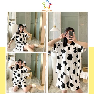 Set Áo Thun BÒ SỮA Form Rộng Và Quần Short Đùi Loang Unisex - VIET_STAR
