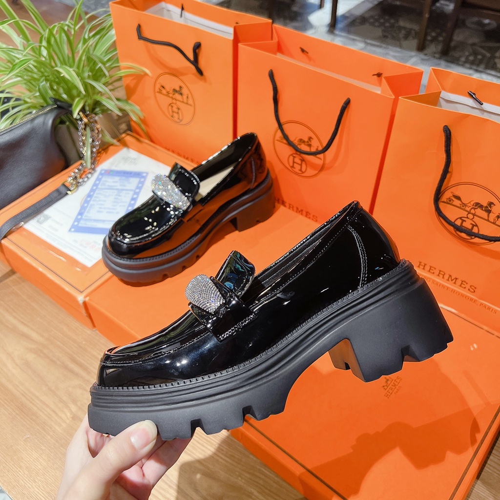 Loafer cao cấp da bóng khoá đá phồng 5p Fullbox