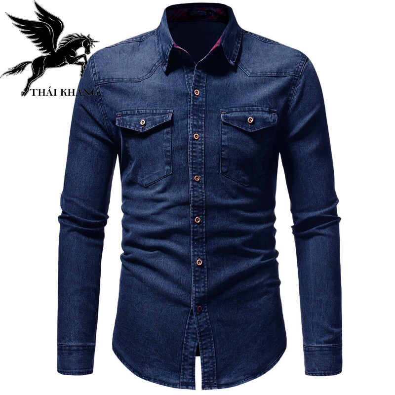 áo jean nam dài tay cao cấp vải cotton dày đẹp hàng chuẩn size vải đẹp | BigBuy360 - bigbuy360.vn