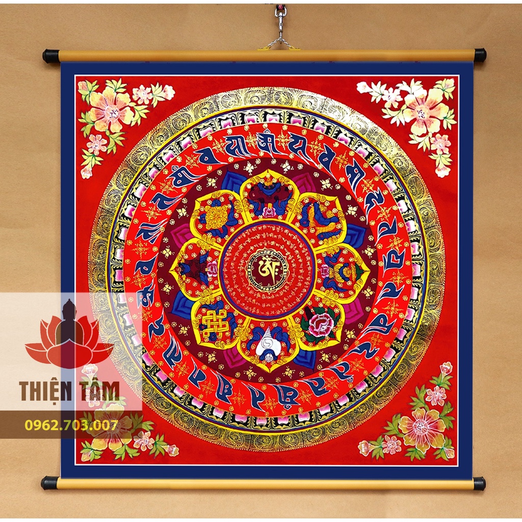 Tranh Om Mani Padme Hum Mandala  treo tường chất liệu vải phủ bóng cao cấp dày dặn