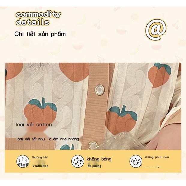 Bộ Đồ Ngủ Tay Dài Dáng Rộng In Họa Tiết Trái Đào Dễ Thương Thời Trang Xuân Thu Cho Nữ