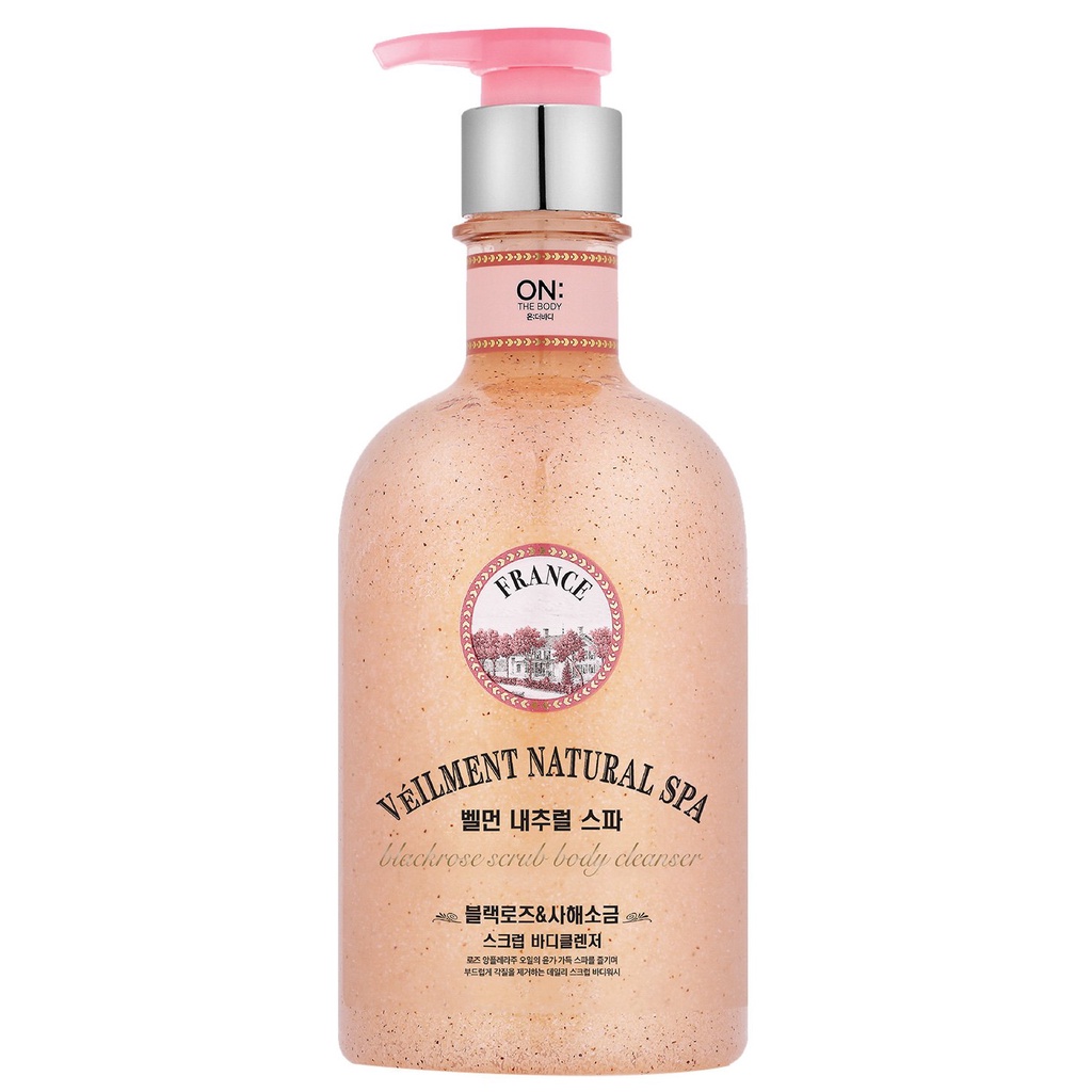 Sữa tắm hạt tẩy tế bào chết On the body Veilment Natural Spa France blackrose scrub body cleanser 600g (Hàn Quốc)