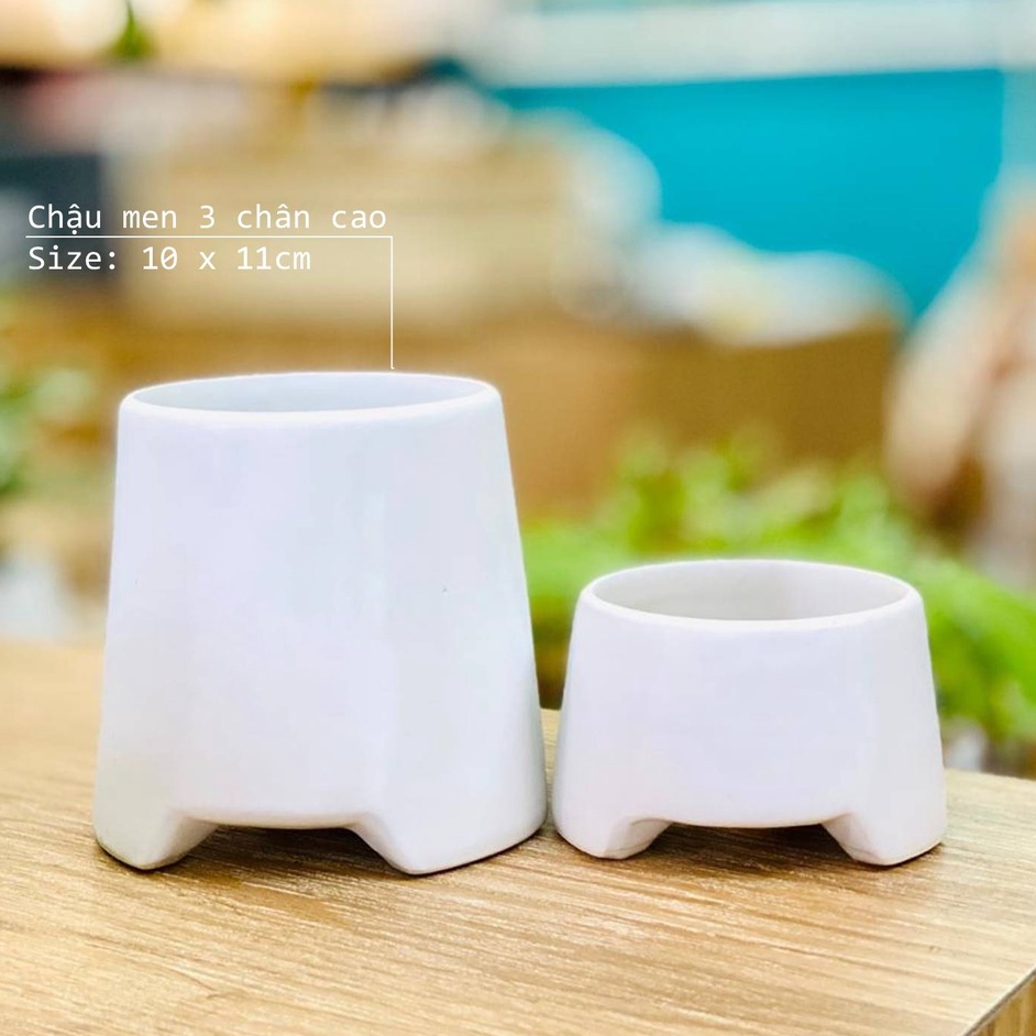 Chậu gốm sứ trồng cây cảnh mini để bàn,cắm hoa khô men mát Bát Tràng kiểu dáng 3 chân cao