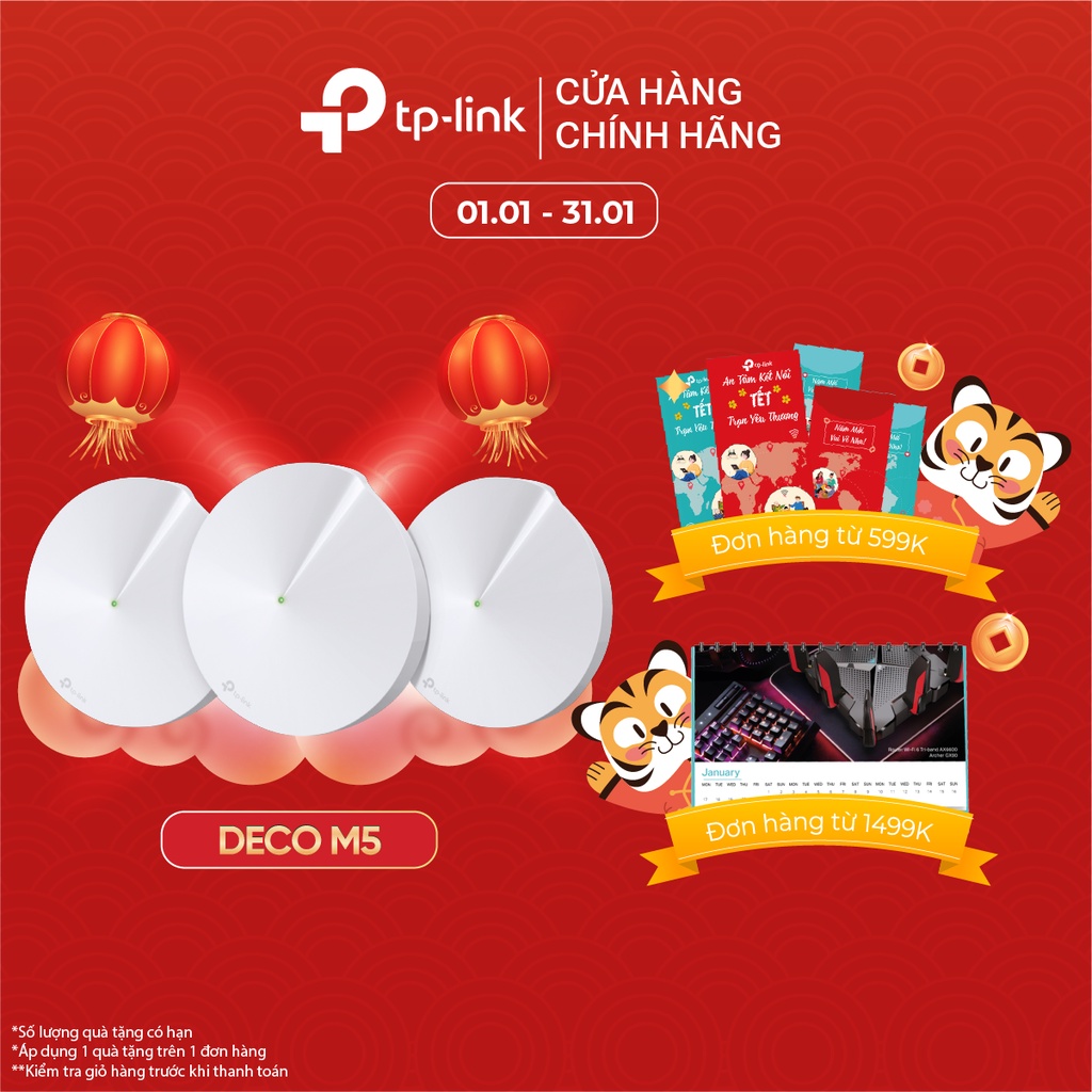 Hệ Thống WiFi Mesh TP-Link Deco M5 (3-pack) Chuẩn AC 1300Mbps Dành Cho Gia đình