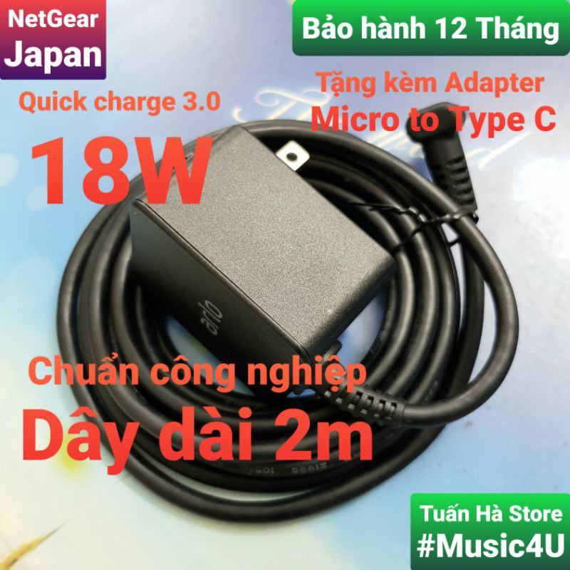Bộ củ sạc nhanh NetGear QC 3.0 18W dây 2m chuẩn công nghiệp siêu bền cho Samsung Xiaomi Tuấn Hà Store
