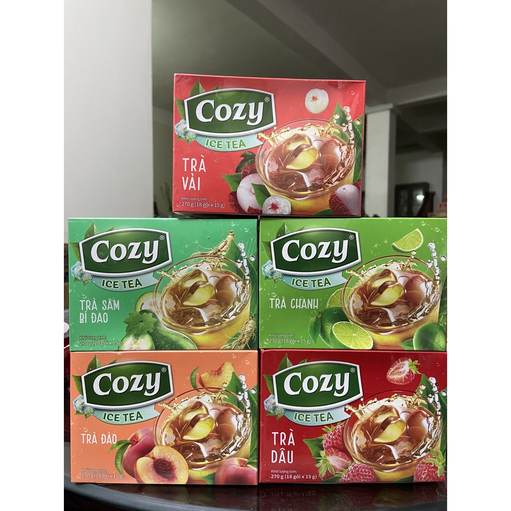 Trà Cozy ice tea HƯƠNG DÂU HÒA TAN hộp 18 gói x 15gam