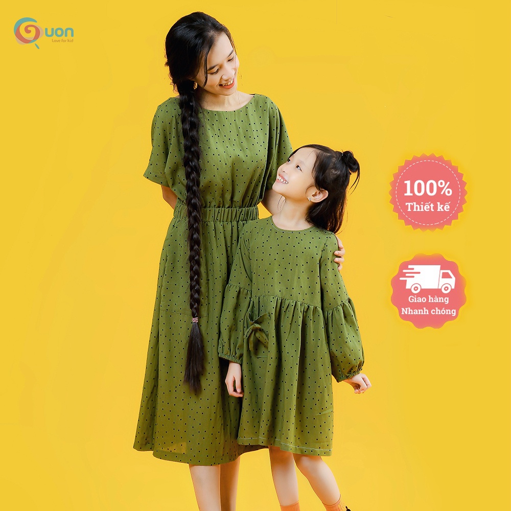 Váy bé gái chấm bi từ 11-25kg vải cotton thoáng mát Quế Chi - GUON