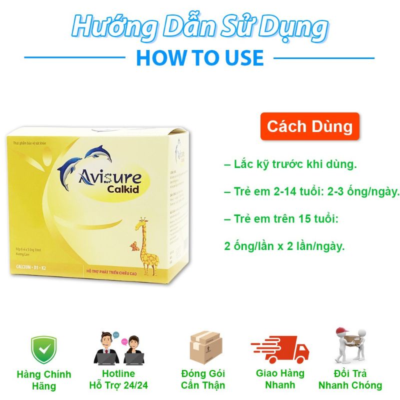 AVISURE CALKID - bổ sung canxi nano hộp 30 ống uống hương cam