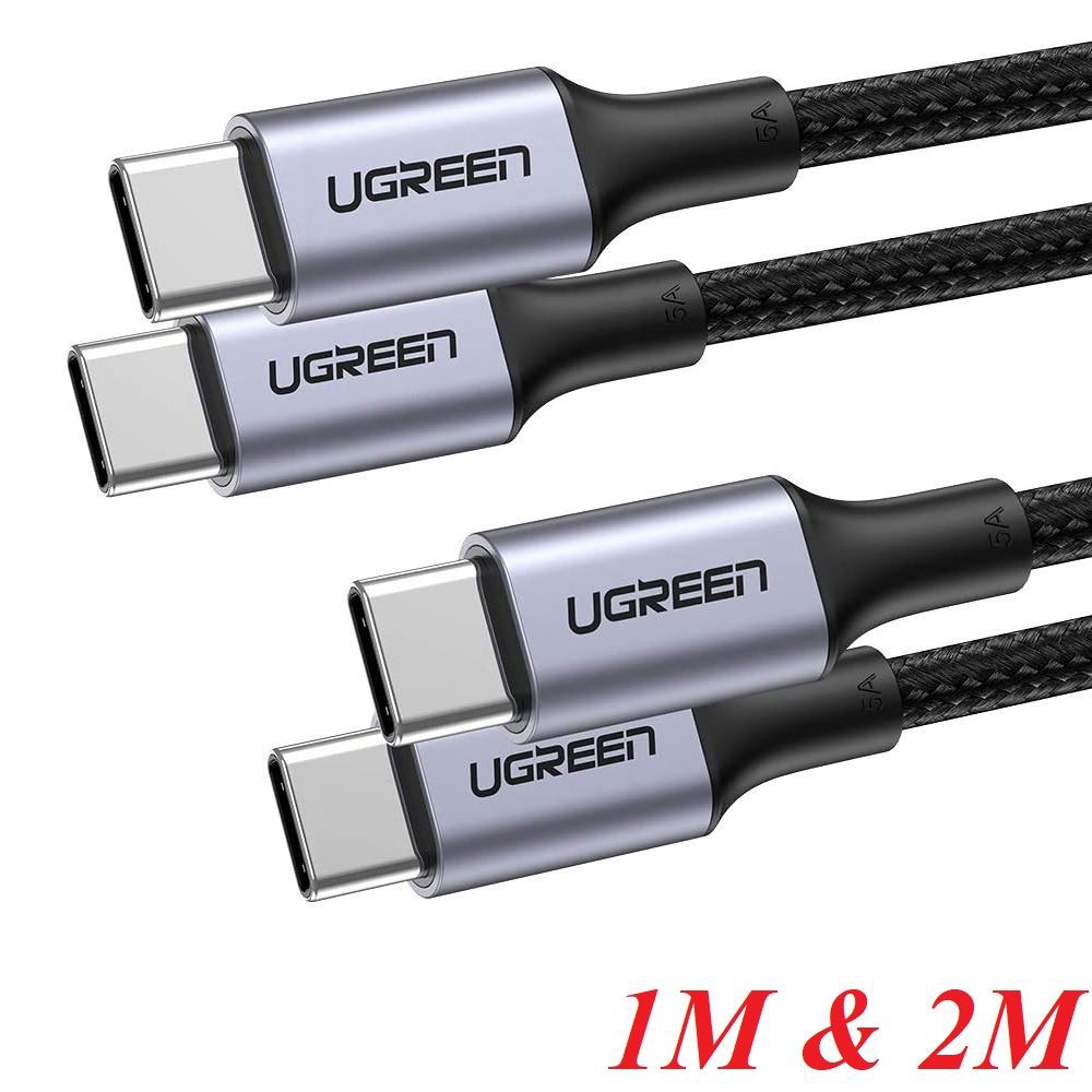 Ugreen 10230 1 sợi 1M và 1 sợi 2M hỗ trợ sạc nhanh pd 100w màu xám đen cáp USB type C đầu nhôm chống nhiễu 10230