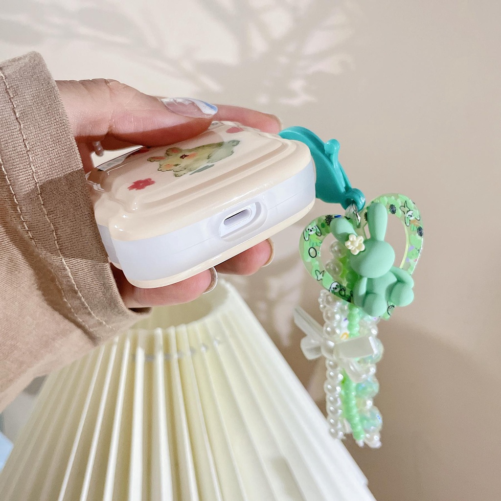 Vỏ Bảo Vệ Hộp Sạc Tai Nghe Bluetooth AirPods pro 1 / 2 3 2021 gen3 Bằng Silicon tpu Mềm Hình Thỏ Hoạt Hình Chống Sốc Kèm Móc Khóa Ngọc Trai