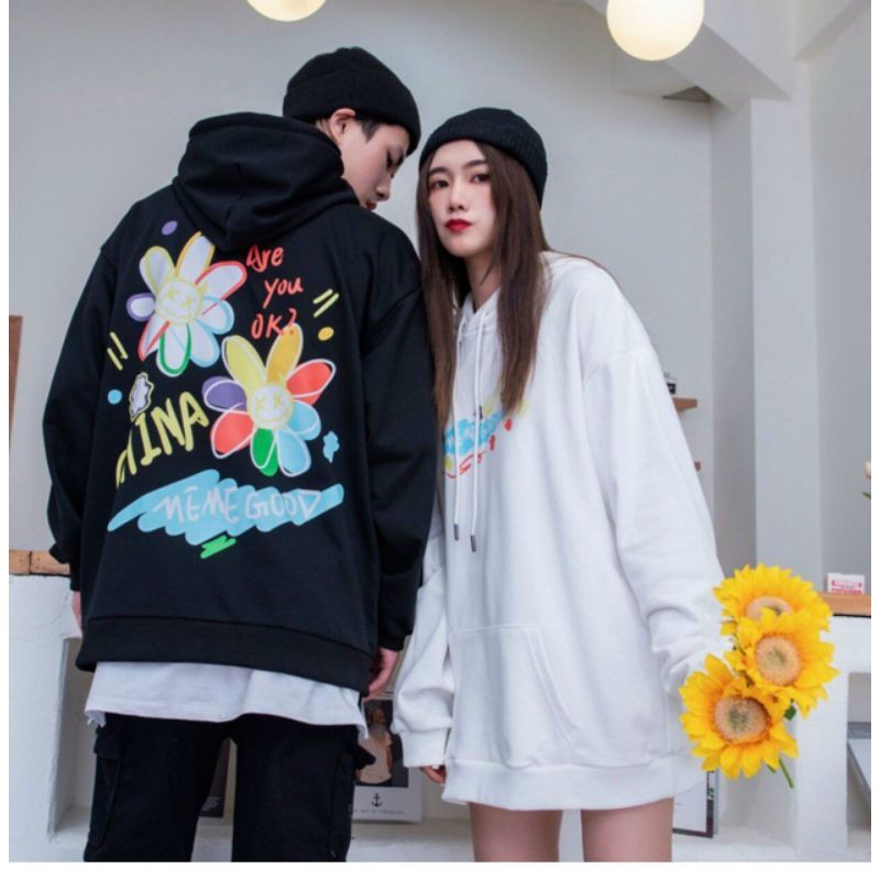 Áo khoác nỉ hoodie in hoa dày mịn thoáng hot nhất hiện nay form rộng